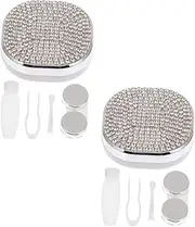 [Ipetboom] 2 Sets Practical Cosmetic Lens Cases Durable Contacts Lens Holders with Rhinestone Design Random Colors for Safe Storage and Travel Random Color