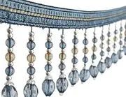Fringe Trim，Curtain Tassels， 5 Yards Braided Hanging Beads Fringe Trimming for Curtain Table Cover Edge Decorative Sewing Trim(Blue)