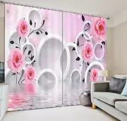 Pink Roses In The Sea 3D Curtain Blockout Photo Printing Curtains Drape Fabric