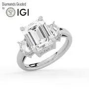 Emerald Solitaire Labgrown Diamond Trilogy Ring Platinum 4.00 Ct F VS1