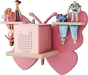 Butterfly Tonie Shelf - Pink Magnetic Wooden Floating Shelf for 8 Tonie Figures, Tonie Box Storage, Nursery Wall Mounted Shelf
