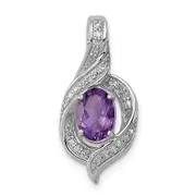 Sterling Silver Rhodium-plated Diamond u0026 Amethyst Oval Pendant