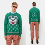 GUCCI SWEATER MENS INTARSIA ALPACA WOOL TIGER RAM LOGO DETAIL JUMPER $2,550 sz M