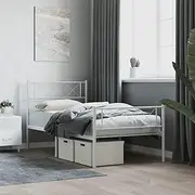 Bed Frame, Bed Base Bedstead Bedroom Platform Furniture Metal Bed Frame with Headboard and Footboard White 92x187 cm Single Size