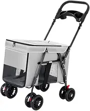 Pet Stroller Dog Stroller Foldable 30kg Heavy Duty Stable Puppy Carrier Trolley Lightweight Jogging Stroller Cat Travel Cart, Gray