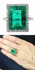 Halo Wedding Jewelry Ring 4CT Emerald Cut Real Green Emerald 14K White Gold Over