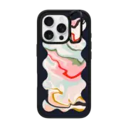 iPhone 16 Pro Impact Ring Stand Case MagSafe Compatible Retro Rainbow with Black Wavy Border