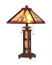 26" Tiffany Style Stained Glass Wood Table Lamp Lighted Base Mission Handcrafted
