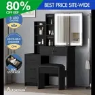 ALFORDSON Dressing Table Stool Set Makeup Mirror Vanity Desk Cabinet Black