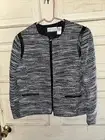 Alfred Dunner Blue Tan Tweed With Silver Metallic Thread Open Blazer 10P Holiday