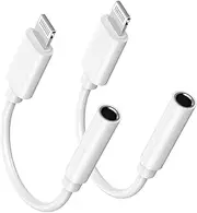 [Apple MFi Certified] Lightning to 3.5 mm Headphone Jack Adapter for iPhone 14 Pro Max, 2 Pack iPhone 3.5mm Headphone Aux Audio Converter Dongle Adapter for iPhone 14 13 12 11 Pro Max XS XR X 8 7