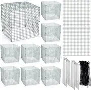 Zubebe 10 Pack Small Wire Plant Protectors Square Plant Protectors from Animals Mesh Cage Chicken Wire Cloche for Shrubs with Ground Stakes and Nylon Ties(Thickness 1mm,Dark Green)
