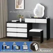 ALFORDSON Dressing Table Stool Set Makeup Mirror Desk LED 8 Drawers Black White