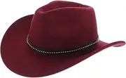 [SHERCHPRY] Western Cowboy Hat for Men Women Classic Roll Up Hat Beach Cowgirls Cowboys Hats Western Style Hat Dark Red