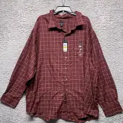 Van Heusen Shirt Men 21 21.5 XXXXL 4X Maroon Plaid Wrinkle Free Business Casual