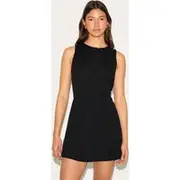 Black Linen A Line Cinched Back Skort Playsuit, Black