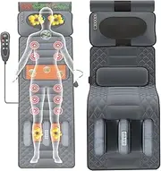 Full Body Thermal Massage Mat – 20 Heads Vibrating Massage Mattress – Multifunctional Electric Heated Massage Chair Back Cushion – Relieves Back Pain (Co