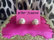 Betsey Johnson Vintage Tea Party Pink Rose Bud Rosebud White Ball Earrings RARE