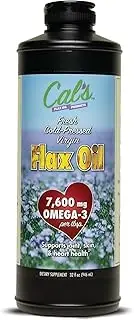 Cal's Flax Oil, Cold Pressed Flax seed, High in Omega 3 Fatty Acid, Unrefined Flax Seed Oil, Pure Flax Seed Oil Liquid Supplement for Joint, Skin, and Heart Health Support - 32 oz