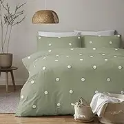Appletree - Super King Bedding Size (230 x 220cm) - Soft 100% Cotton - 2 Pillowcases - Sage Green Duvet Cover with White Dots - Green Bedding