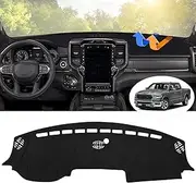 Autorder Dashboard Cover Mat for 2019-2023 2024 2025 Dodge Ram 1500 2500 3500 Accessories Dash Cover Flannel Dash Mat Sunshade Glare UV Rays Protector Black
