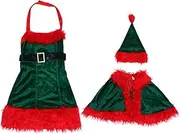 [Yardenfun] 1 Set Christmas Dress Christmas Woman Elf Dress Christmas Hair Dress Xmas Cosplay Suit Christmas Green Dress Santa Outfit Adult Cosplay Dress Christmas Shawl Dress Polyester