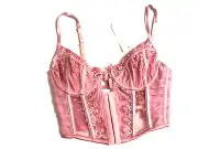 VS For Love & Lemons Underwire Corset Crop Pink Embroidered Floral Top Size S