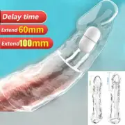 Add BIGGER Penis Delay Enlarger Girth Enhancer Realistic Sleeve-Condom-Sheath