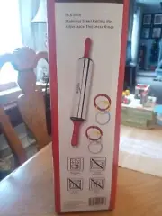 Mrs. Fields Stainless Steel Rolling Pin~19.5" Adjustable Rings Baking Tool NIB