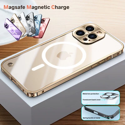 For iPhone 16 15 14 13 12 Magsafe Case Metal Hard Cover Aluminium Shockproof