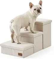 COZY KISS Dog Stairs with Storage, 3-Step Wider Sturdy Dog Steps for Small/Medium/Large Dogs and Older Cats, Folding Doggie Ramp for Bed/Couch/Car Hold Up to 210 lbs (16.7" H, Beige)