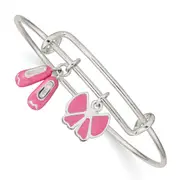 Sterling Silver Enameled Ballet Shoes & Bow Adjustable Children'S Bangle