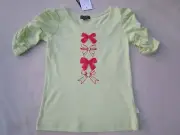 Girls Pumpkin Patch short sleeve tee with red bows Size 5 & 8 Pale Lime
