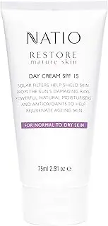 Natio Australia Restore Day Cream SPF 15 75ml - Firming & Hydrating Day Moisturiser for Mature Skin - Hyaluronate, Rosehip, Aloe, Tumeric, Arnica, Apricot Kernel, Shea Butter & Calendula - Made in Australia