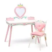 Princess Vanty Tble & Chair Set Girls White w/Mirror Strage Bxs Cushin Seat/Back