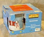 Sakura Debbie Mumm Snowman Double Old Fashioned Glasses Set of 4 NEW!