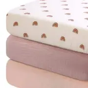 3 Pcs Muslin Crib Sheets 51.2" x 27.6" Mini Crib Sheets for Girls Boys Soft F...