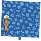 Beach Blanket Waterproof Sandproof 8 x 7 FT (1～4 person) Blue Sea Shells