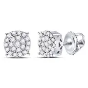 14k White Gold Round Diamond Fashion Cluster Earrings 1/4 Cttw