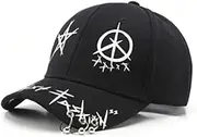 [Slvoefi] Unisex Graffiti Baseball Cap, K-pop Boys Outdoor Snapback Hat，Black White Hiphop Hat, Dad Hat, Trucker hat for Men Women, Pentagram Graffiti Hat with Iron Ring, Medium-XX-Large