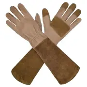 Long Gardening Gloves, Pigskin Leather Thorn Proof Rose Pruning Glove for Men