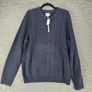 Ben Sherman Sweater Mens XL Blue Wool Blend Cable Knit Crew Neck Pullover *NWT*