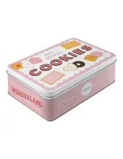[NOSTALGIC ART] Wonder Cookies 2.5L Flat Metal Food Storage Tin 23x16x7cm in Pink