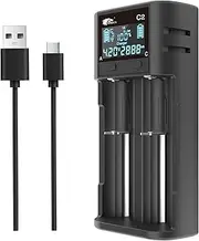 IMREN 21700 18650 Charger, Intelligent LCD Battery Charger 18650 21700, 2 A Fast 18650 Charger for 3.7 V Li-Ion Batteries 18650 21700 20700, 1.2 V NI-MH NI-CD AA AAA C (with USB-C)