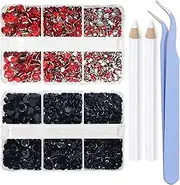 8000 Pieces Red & Black Non Hotfix Flat Back Gems Round Resin Rhinestones Kit 4 Mixed Sizes（2-5mm） with Picking Pen and Tweezer for Nails Crafts Makeup Eyes DIY Christmas Gift Clothes Phone Bottles