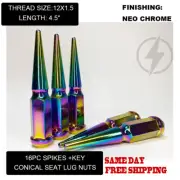 FIT FIAT 124 SPIDER 2017-19 4.5'' SPIKE LUG NUT CONE SEAT 12x1.5 NEO CHROME 16PC (for: Fiat)