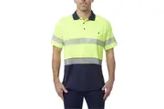 King Gee Mens Workcool Hyperfreeze Hi-vis Taped Polo Work Shirt K54215 - Yellow/Navy
