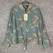 NWT prAna Ediza Top Washed Leaves Shirt Womens Sz L Button Up Front Tie Outdoor