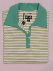 NEW LADIES’ ADIDAS GOLF CLIMACOOL MESH STRIPE POLO, BUD/FRESH/WHITE, SIZE MEDIUM