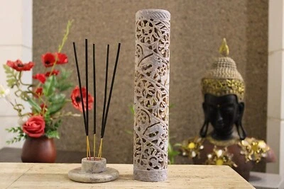 11-Inch Handcrafted Soapstone Hand Work Incense Holder Tea Light Candle Holder